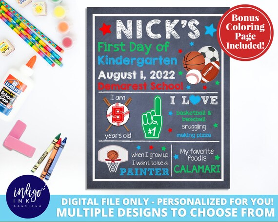 First Day of School Sign DIGITAL DOWNLOAD | 1st Day of School Printable Custom Chalkboard Sign | Sports Sign Personalized Sign Il_570xn