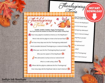 Thanksgiving Trivia for Adults Printable Game | Thanksgiving Fun Digital Download | Thanksgiving Game Activity Page INSTANT DOWNLOAD