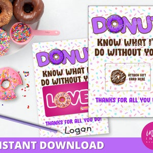 Donut Gift Card Holder TÉLÉCHARGEMENT INSTANTANÉ | Étiquette-cadeau imprimable de carte-cadeau de café | Cadeau de remerciement | Cadeau de dernière minute