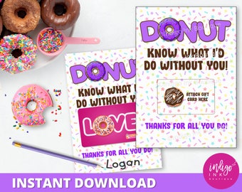 Donut Gift Card Holder INSTANT DOWNLOAD | Coffee Gift Card Printable Gift Tag | Thank You Gift | Last Minute Gift