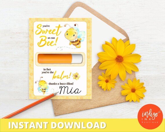 You're the Balm Lip Balm Holder INSTANT DOWNLOAD | You're Sweet as Can Bee Thank You Gift | Last Minute Gift for Coworker | Employee Gift Il_570xn