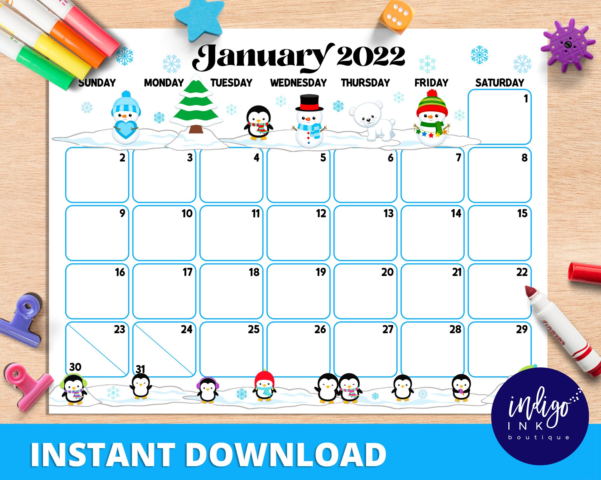 january 2022 calendar instant download monthly planner etsy