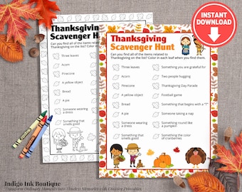 Kids Thanksgiving Printable Game Scavenger Hunt | Thanksgiving Party Classroom Activities | Last Minute Thanksgiving Game INSTANT DOWNLOAD