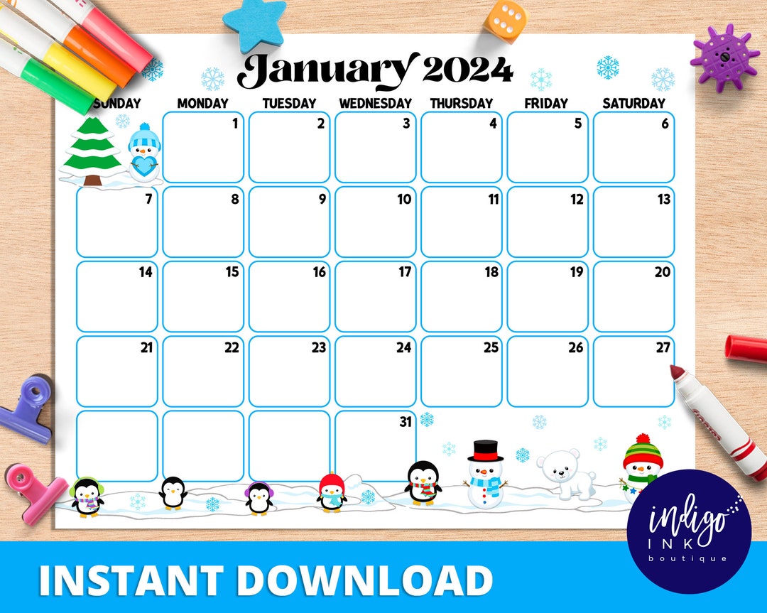 January 2024 Calendar INSTANT DOWNLOAD Monthly Planner - Etsy
