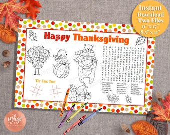 Kids Thanksgiving Activity Placemat | Thanksgiving Printables for Kids | Thanksgiving Fun Kids Activity Page Kids Placemat INSTANT DOWNLOAD