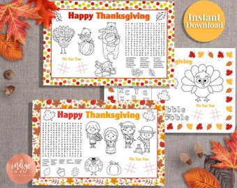 Thanksgiving Kids Placemat | Kids Thanksgiving Place Mat | Thanksgiving Fun Printables for Kids | Activity Placemat INSTANT DOWNLOAD