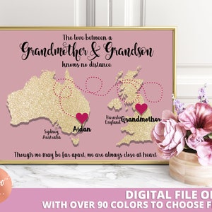 Gift for Grandmother Long Distance Gift | Custom Mothers Day Grandma Gift from Grandson | Gift for Grandma DIGITAL Print Mom Map Gift