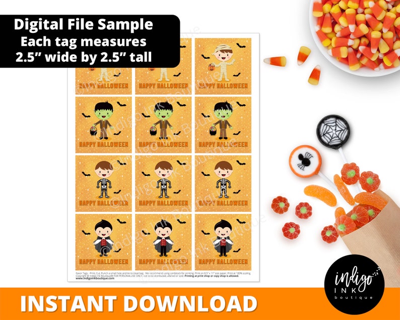 Halloween Treat Tags INSTANT DOWNLOAD Halloween Favor Tags for Boys Trick or Treat Kids Halloween Party Thank You Tags image 3