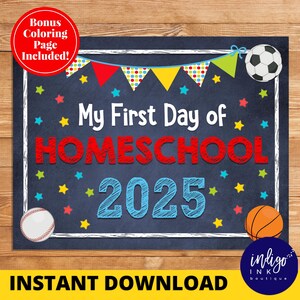 Erster Tag der Homeschool Zeichen INSTANT DOWNLOAD | 1st Day of Homeschool Kreidetafel Schild | Erster Schultag Printable | Back to School Schild