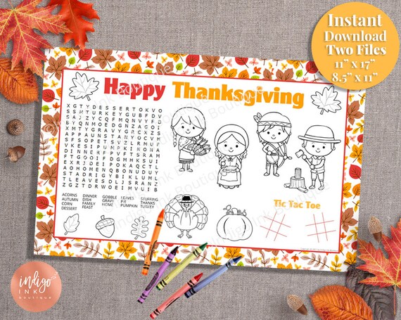 Thanksgiving Activity Placemat | Thanksgiving Game Word Search | Kids Placemat | Kids Thanksgiving Activity Page INSTANT DOWNLOAD Il_570xn