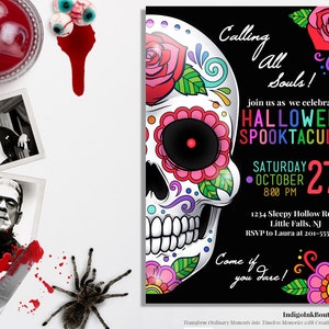 Day of the Dead Halloween Invitation DIGITAL DOWNLOAD | Sugar Skulls Halloween Printable Invitation | Dia De Los Muertos Halloween Invite