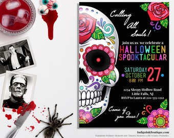 Day of the Dead Halloween Invitation DIGITAL DOWNLOAD | Sugar Skulls Halloween Printable Invitation | Dia De Los Muertos Halloween Invite