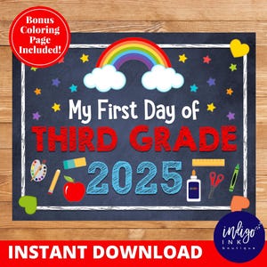 First Day of Third Grade Printable School Sign INSTANT DOWNLOAD | 1st day of 3rd Grade Chalkboard Sign | First Day of School Chalkboard
