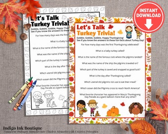 Thanksgiving Fun Activities for Kids Printable Game | Thanksgiving Trivia Classroom Activity Last Minute INSTANT DOWNLOAD