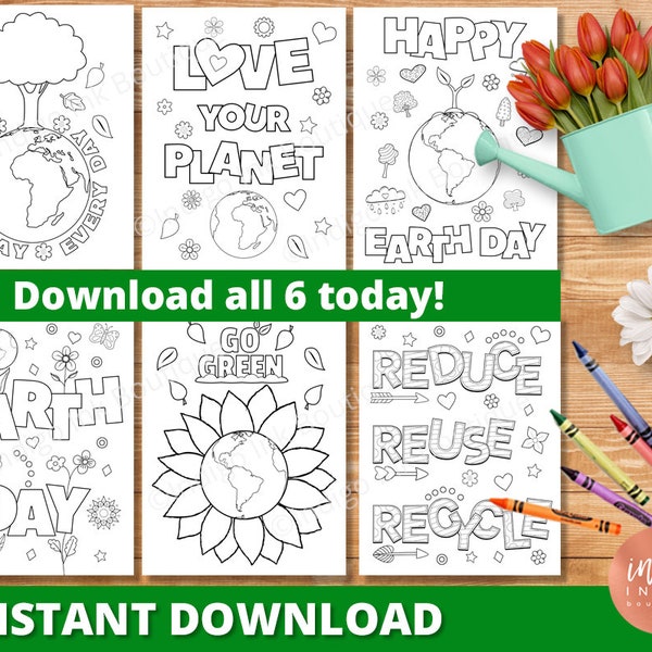 Earth Day Coloring Pages INSTANT DOWNLOAD |  Earth Day Activity Kids Activity Page | Kids Coloring Sheets | Kids Printable Coloring