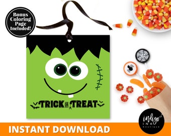 Halloween Favor Tags Printables INSTANT DOWNLOAD | Monster Favor Tags | Frankenstein Tags | Kids Halloween Party Tags