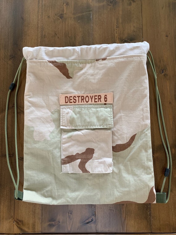 upcycled retired uniform backpack Draw String Backpack