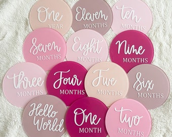 Acrylic Baby Monthly Milestones - Blush Hot Pink Ombre - 12 Month Set, Birth Announcement, Newborn Photo Prop, Baby Months, Baby Gift