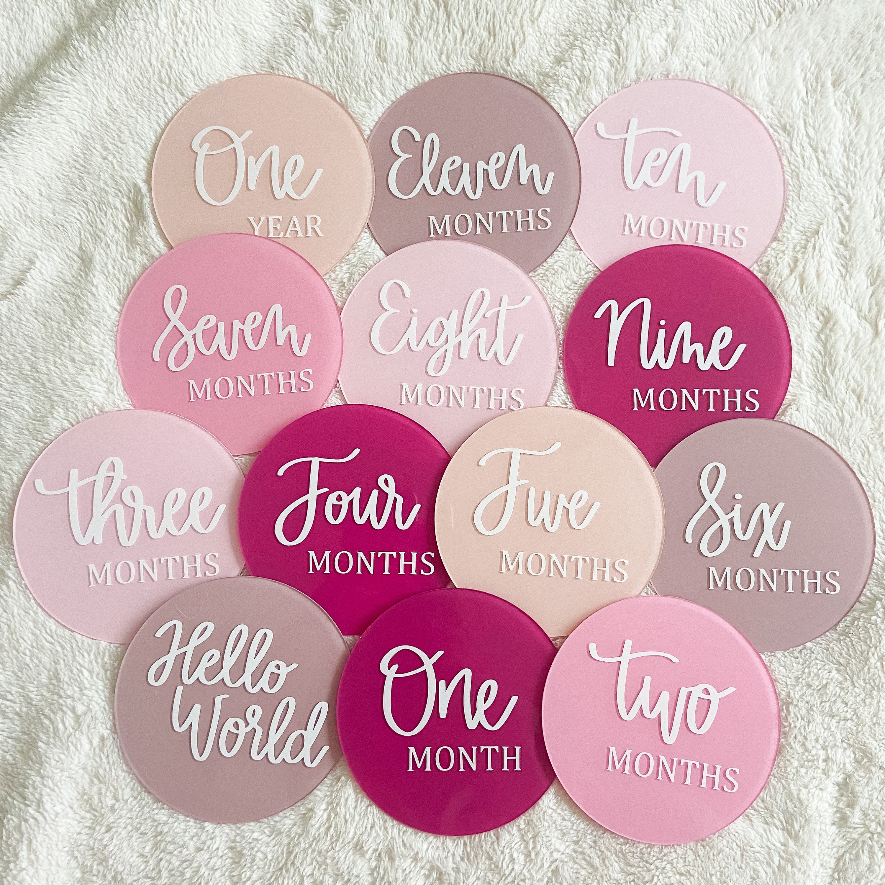 Acrylic Baby Monthly Milestones - Blush Hot Pink Ombre - 12 Month Set ...