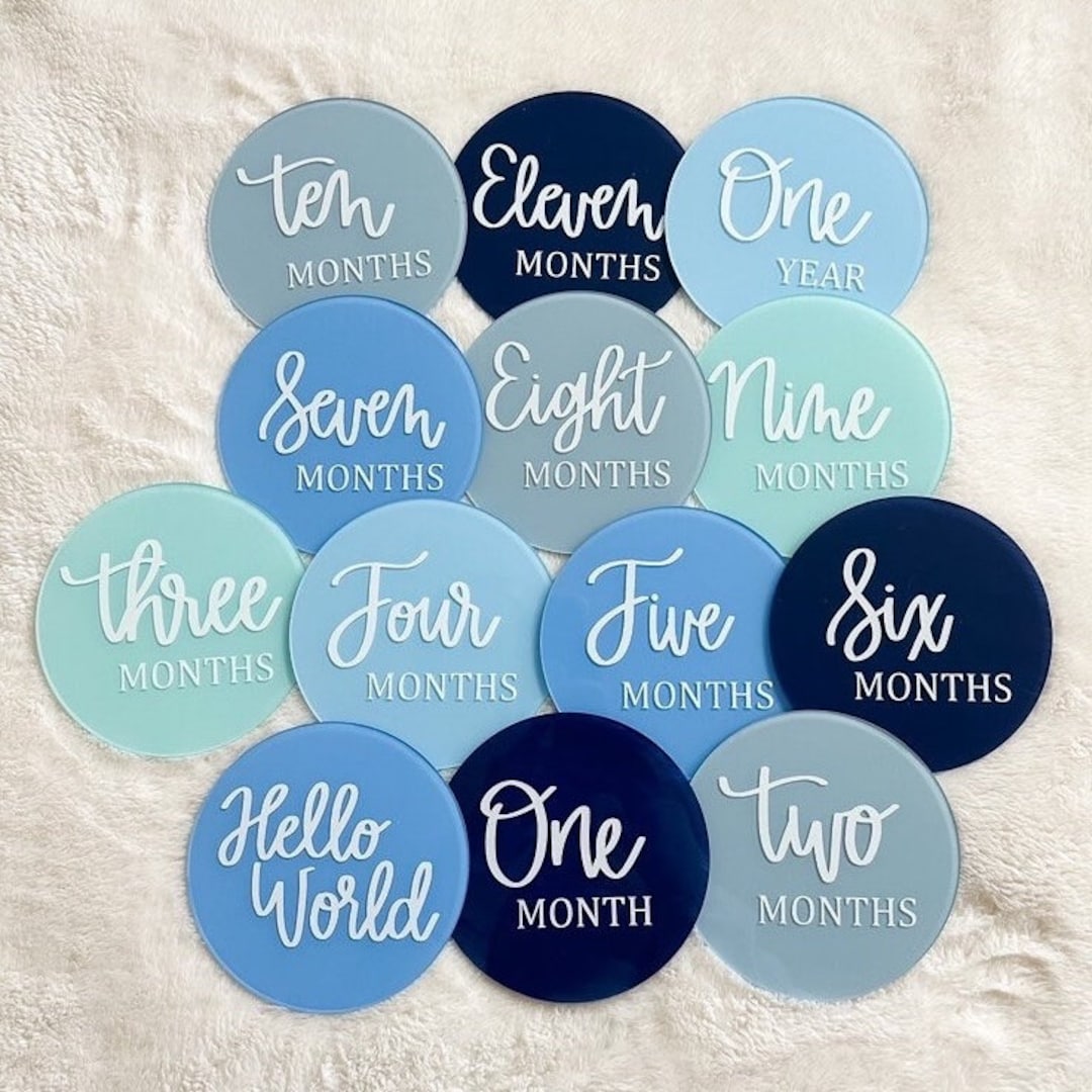 Acrylic Baby Monthly Milestones - Navy Light Blue Ombre - 12 Month Set ...