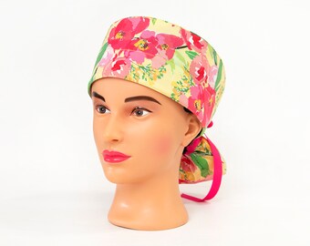 Summer Peony Boy Cap Ponytail Scrub Cap