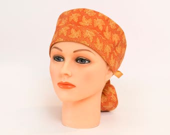 Golden Leaves Boy Cap Ponytail Scrub Hat