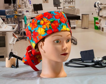Hibiscus Holiday - Boy Cap Ponytail Scrub Hat
