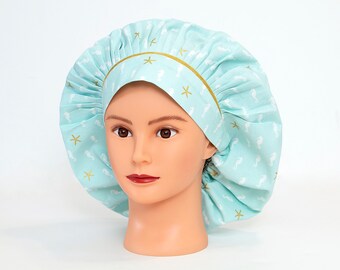 Seahorses and Starfish Bouffant Scrub Hat