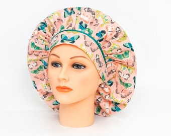 Midsummer Nights Wing in Coral Bouffant Scrub Hat