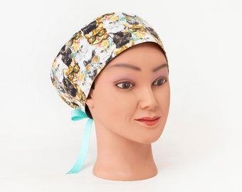 Fashionable Floral Felines - Pixie/Euro Style Scrub Hat