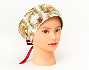 Bountiful Wreaths of Autumn Pixie Euro Style Surgical Scrub Hat
