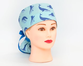 Whale of a Tale Boy Cap Ponytail Scrub Hat