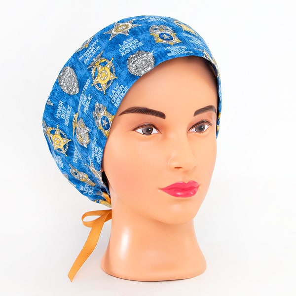 Police Protect and Serve - Pixie Euro Style Surgical Scrub Hat