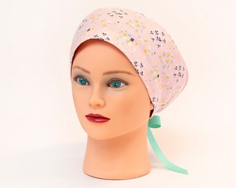 Summer Meadow in Baby Pink Pixie Style Scrub Hat