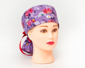 Fall Floral Bouquet Boy Cap Ponytail Scrub Hat