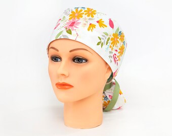 Daisy Summer Bouquet Boy Cap Ponytail Scrub Hat