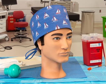 Sailboats in Deep Blue - Men's Surgical Cap