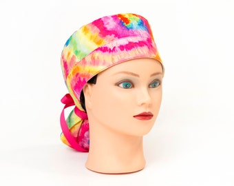 Tie Dye Boy Cap Ponytail Scrub Hat