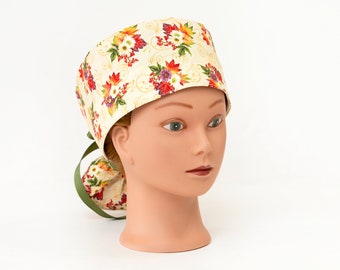 Autumn Bouquet on Yellow Boy Cap Ponytail Scrub Hat