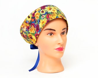 Sunflower Garden - Pixie Euro Style Surgical Scrub Hat