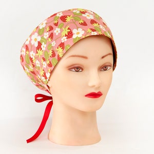 Sweet Strawberry Patch in Pink Pixie Style Surgical Cap