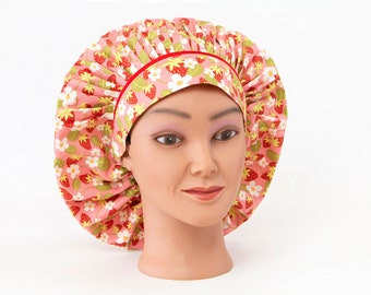 Sweet Strawberry Patch in Pink Bouffant Scrub Hat