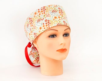 Autumn Floral Forest Boy Cap Ponytail Scrub Hat