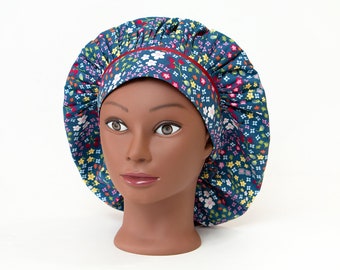 Autumn Floral Forest in Blue Bouffant Surgical Scrub Hat