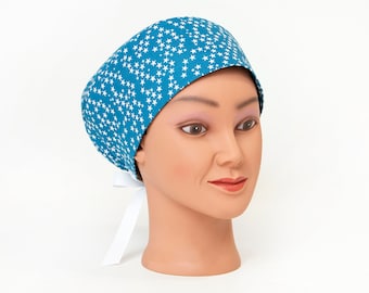 Stars on Blue Pixie Style Scrub Hat