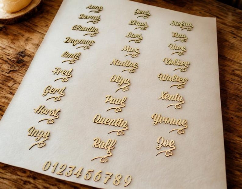 Lettering as place card made of natural wood for glasses with heart image 3