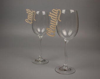 Wooden place card lettering for glasses - name tag for hanging - glass