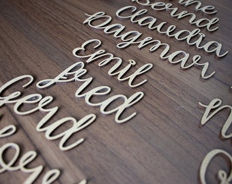 Lettering as a place card for names made of natural wood Font type Uc 3 cm wooden card