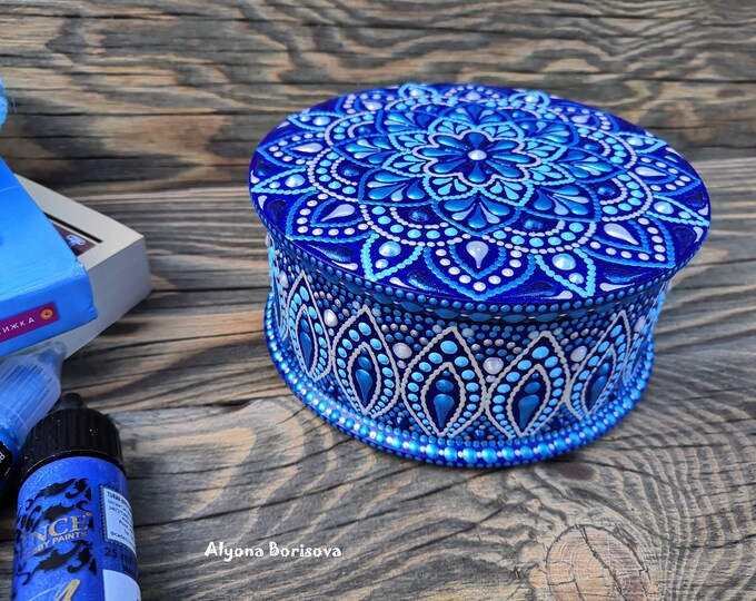 READY / Royal Blue Jewelry Box Wooden Box Dot Mandala Art Etsy
