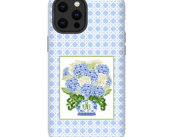 iPhone LGG Samsung Galaxy Chinoiserie Chic Style Google Pixel Watercolor Pagoda Monogrammed Glossy Tough Phone Case